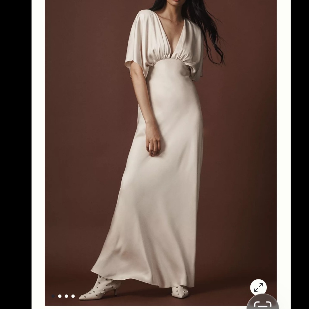 BHLDN Ivory Satin V-Neck Maxi Dress
